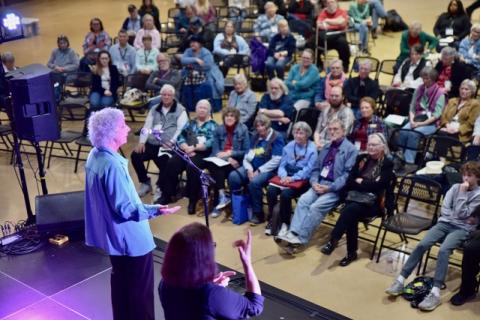 Fran performs at the 2024 Texas Storytelling Festival